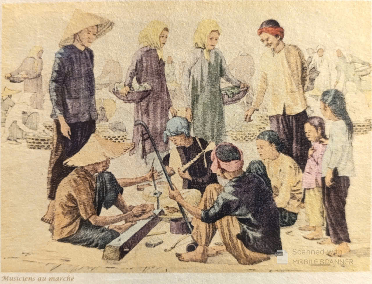 Poster on Dó lụa paper - Gánh hát rong ở chợ