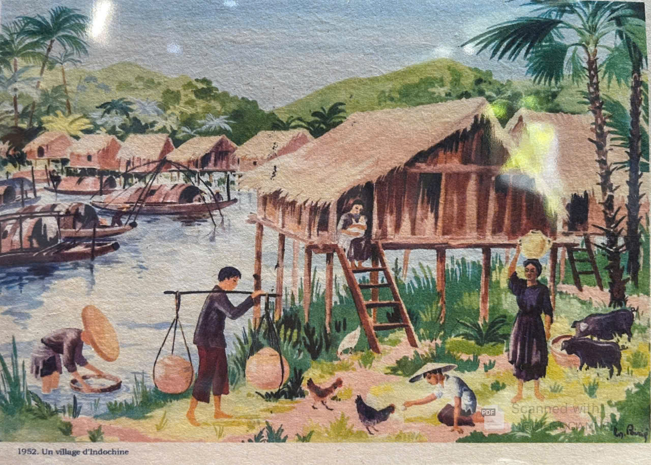 Poster on Dó lụa paper - Một ngôi làng ở Đông Dương