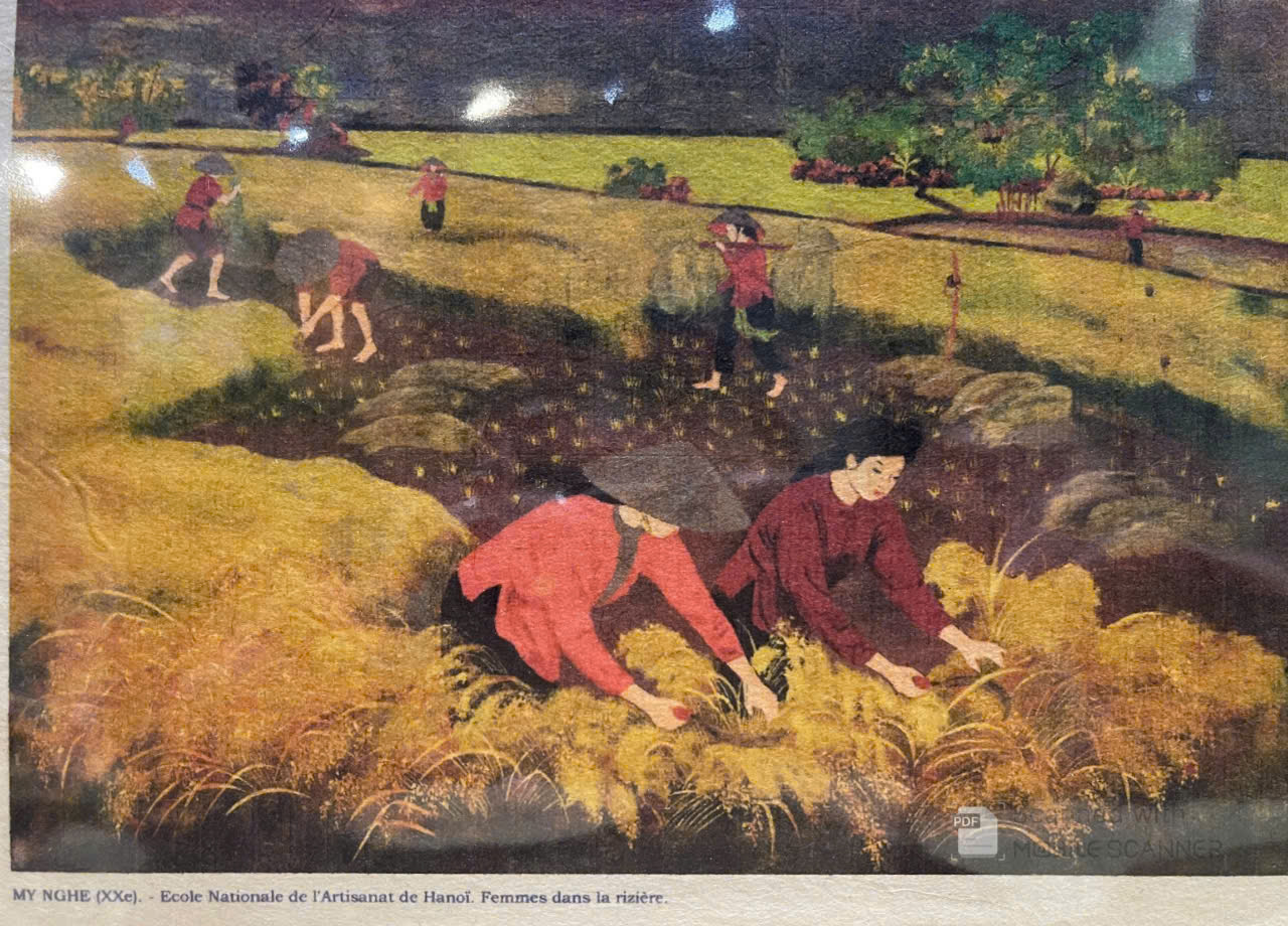 Poster on Dó lụa paper - Những nông phụ trên cánh đồng
