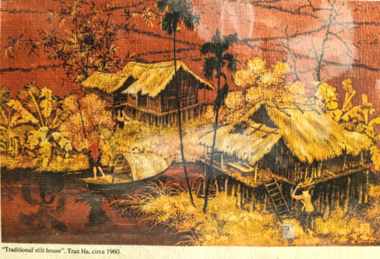 Poster on Dó lụa paper - Nhà sàn truyền thống
