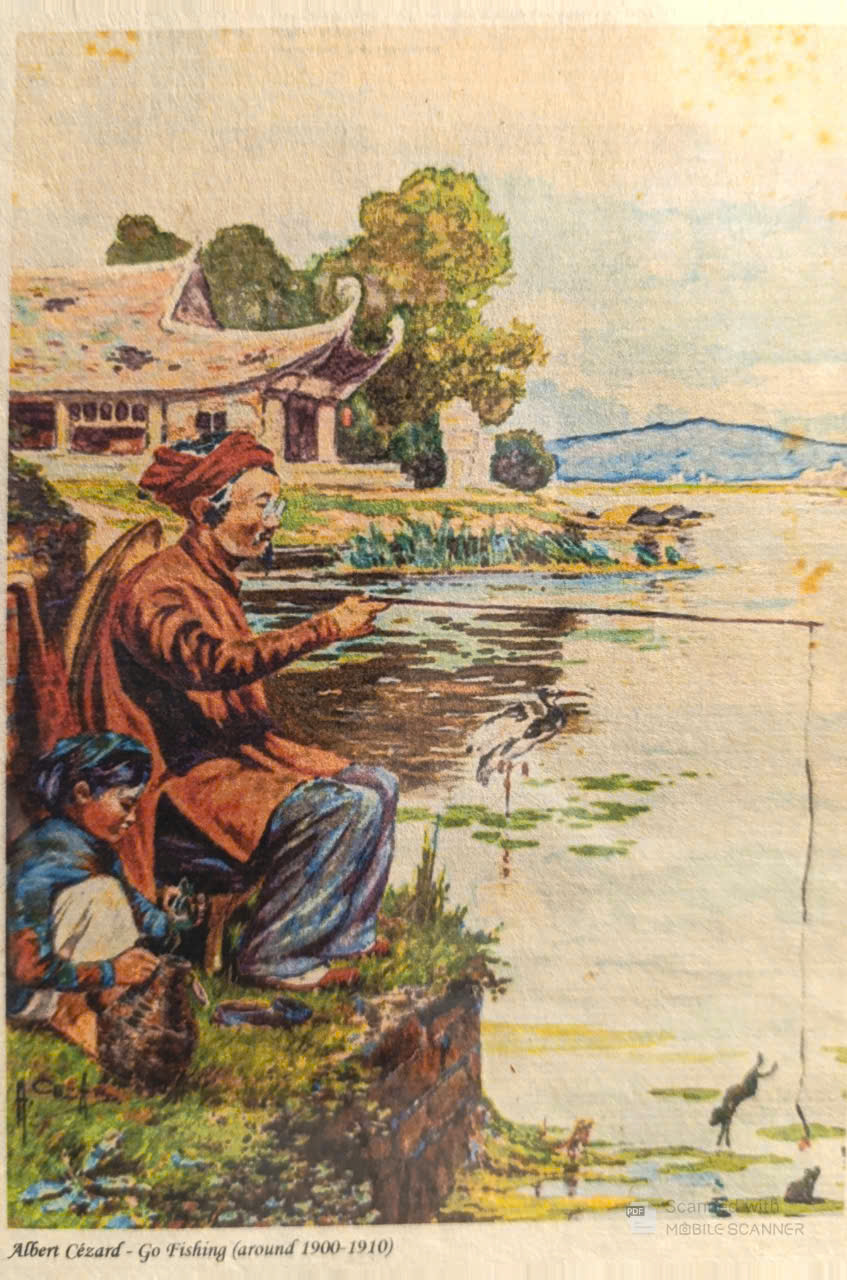 Poster on Dó lụa paper - Câu cá