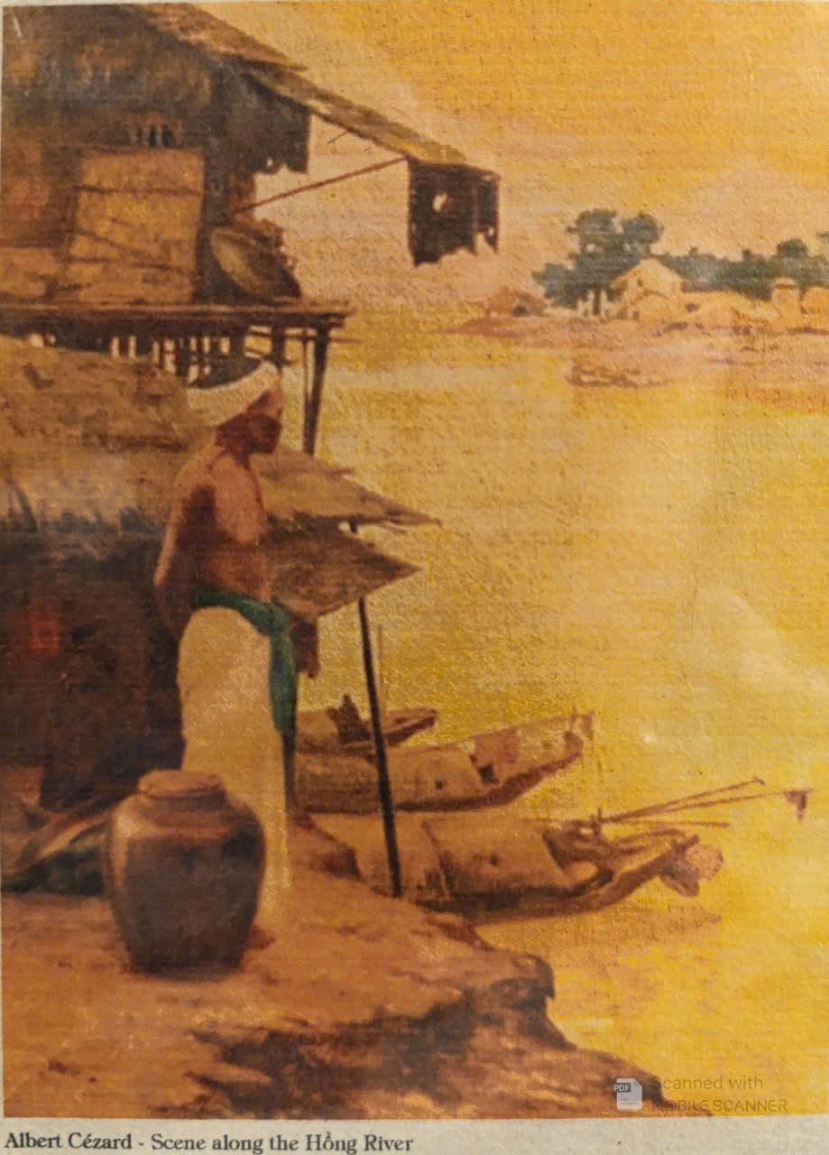 Poster on Dó lụa paper - Cảnh dọc theo sông Hồng