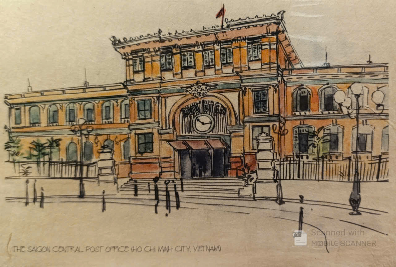 Postcard on Dó paper - Bưu điện