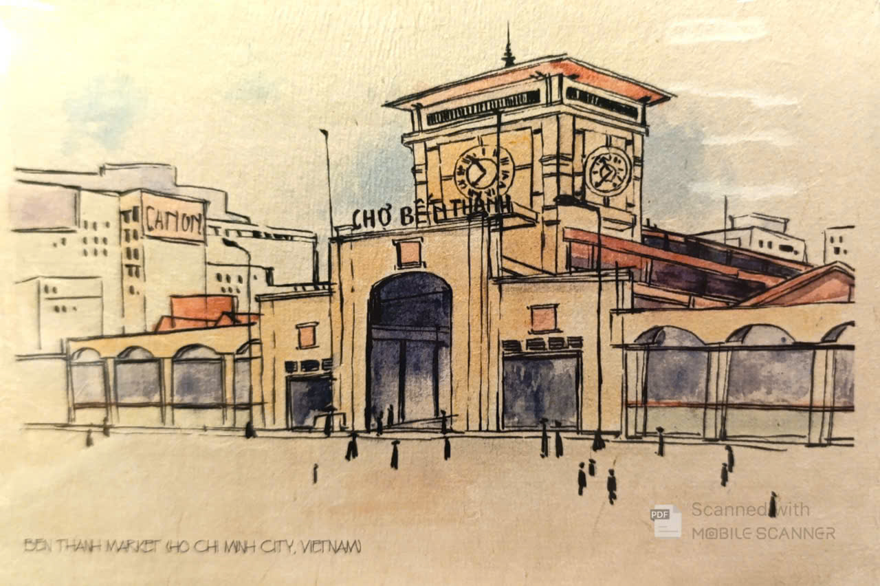 Postcard on Dó paper - Chợ Bến Thành