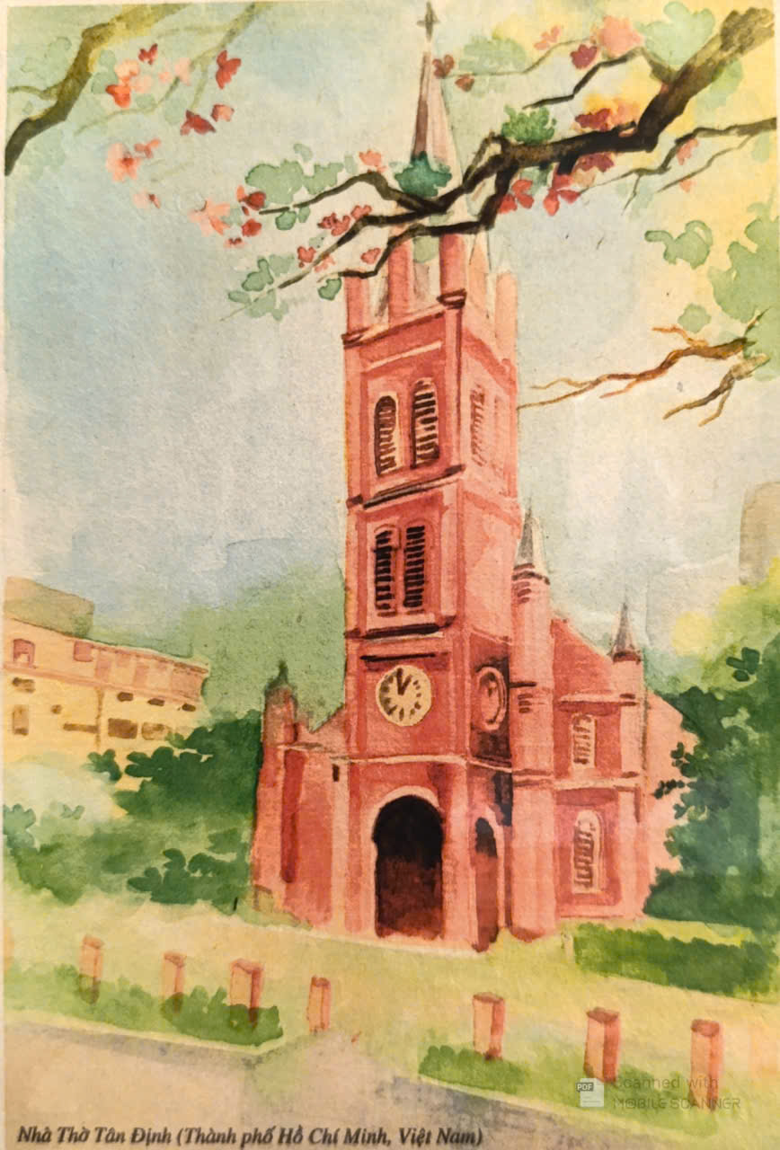 Postcard on Dó paper - Nhà thờ Tân Định