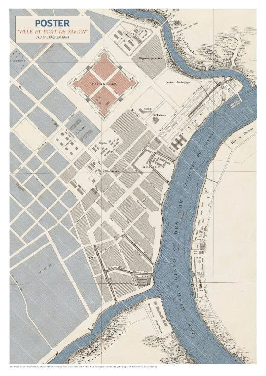 Poster on Dó lụa paper - Ville et port de Saigon 1864
