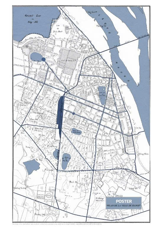 Poster on Dó lụa paper - Plan de la ville de Hanoi 1936