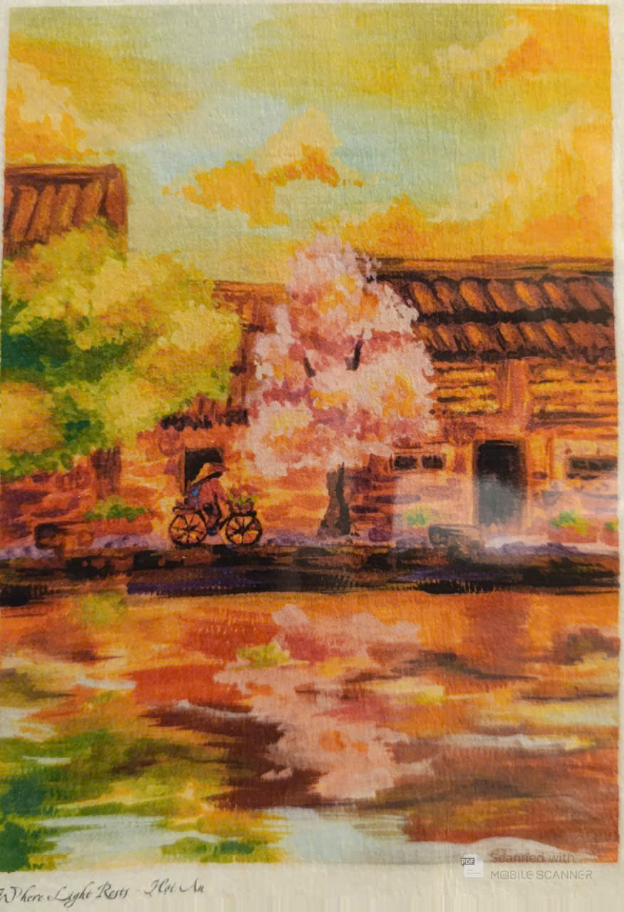 Poster on Dó lụa paper - Chiều buông trên sông