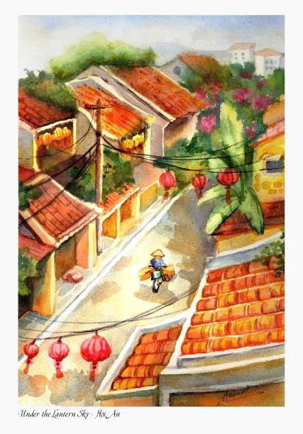 Postcard on Dó paper - Phố cổ sớm mai