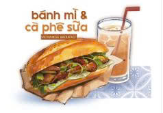 Postcard on Dó paper - Bánh mì + Cà phê