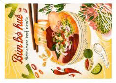 Postcard on Dó paper - Bún bò Huế