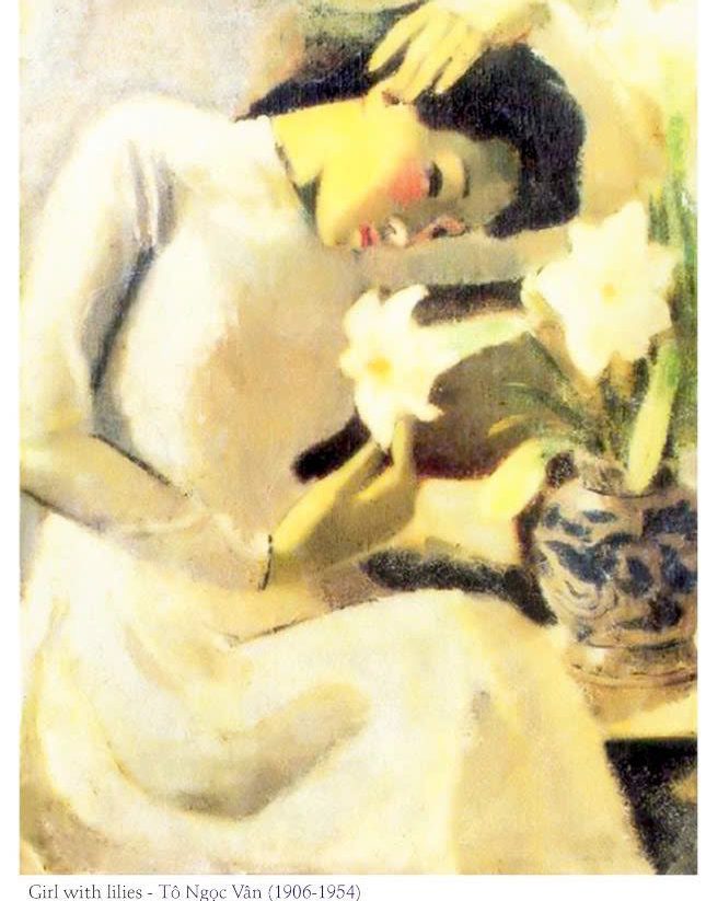 Postcard on Dó paper - Thiếu nữ bên hoa huệ