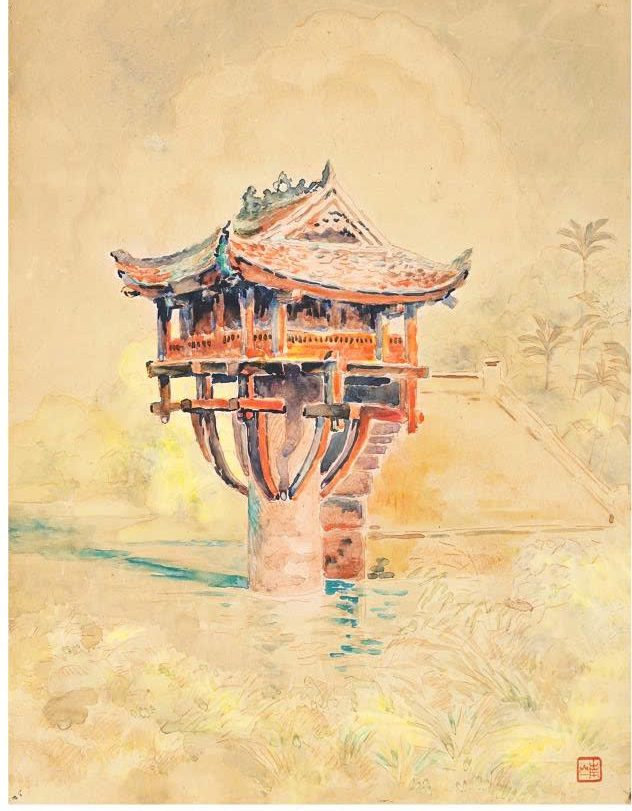 Postcard on Dó paper - Chùa Một Cột