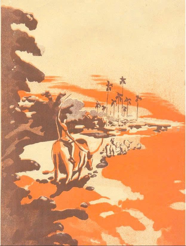Postcard on Dó paper - Cày ruộng