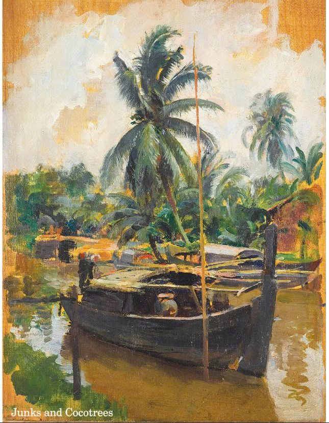 Postcard on Dó paper - Thuyền và dừa sông