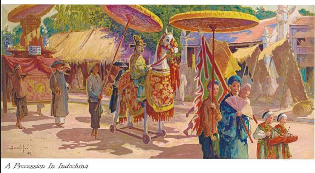 Postcard on Dó paper - Một đám rước ở Đông Dương