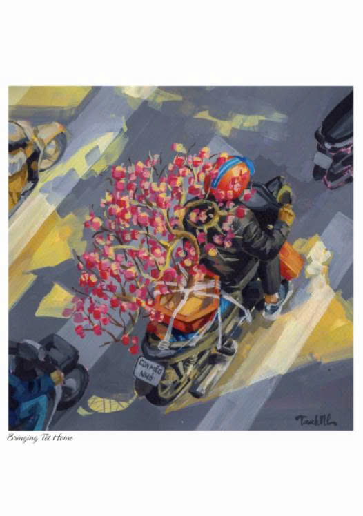 Postcard on Dó paper - Chở Tết về nhà