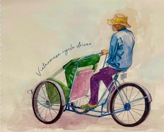Postcard on Dó paper - Vietnamese Cycle Driver