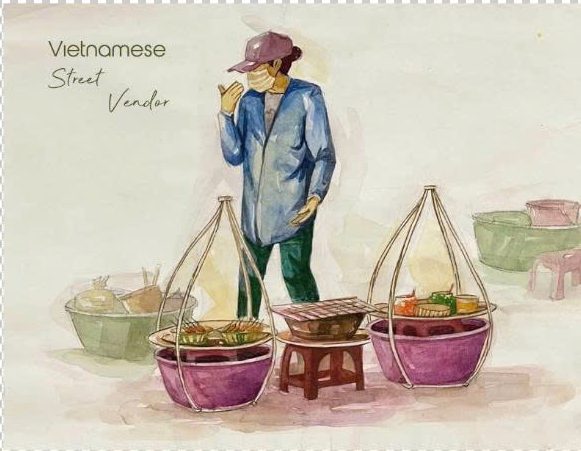 Postcard on Dó paper - Vietnamese Street Vender 2