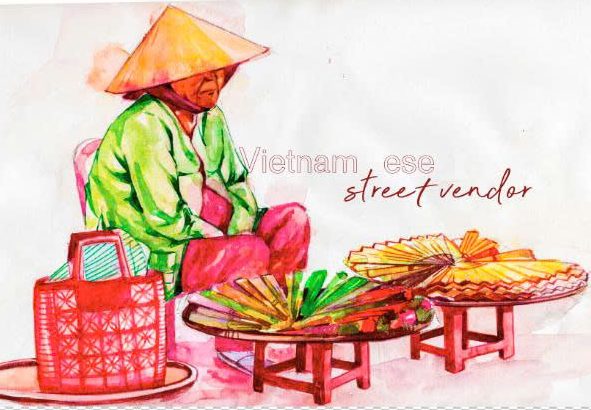 Postcard on Dó paper - Vietnamese Street Vender 1
