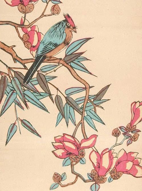 Postcard on Dó paper - Hoa điểu