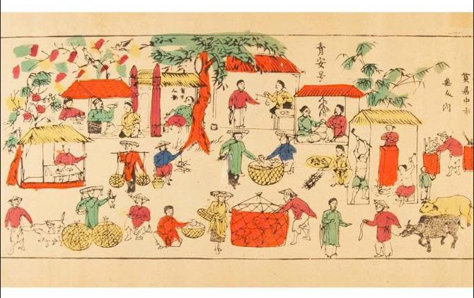Postcard on Dó paper - Chợ quê