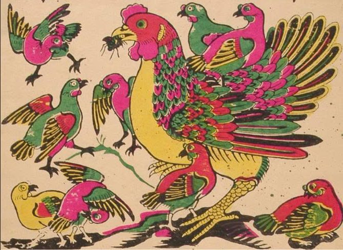 Postcard on Dó paper - Đàn gà