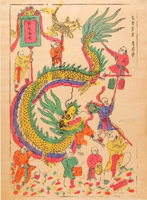Postcard on Dó paper - Múa rồng