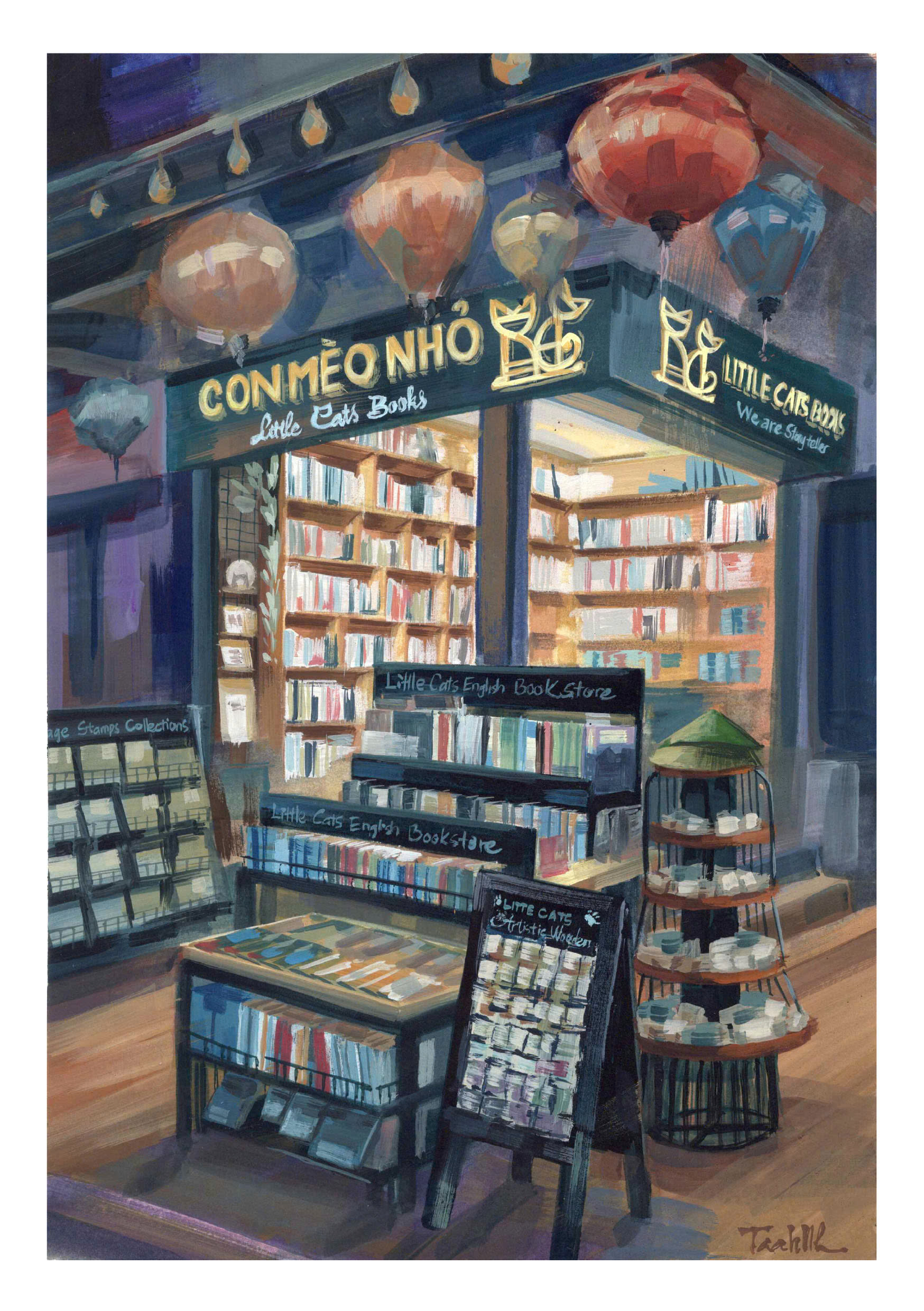 Postcard on Dó paper - Little Cats Bookstore