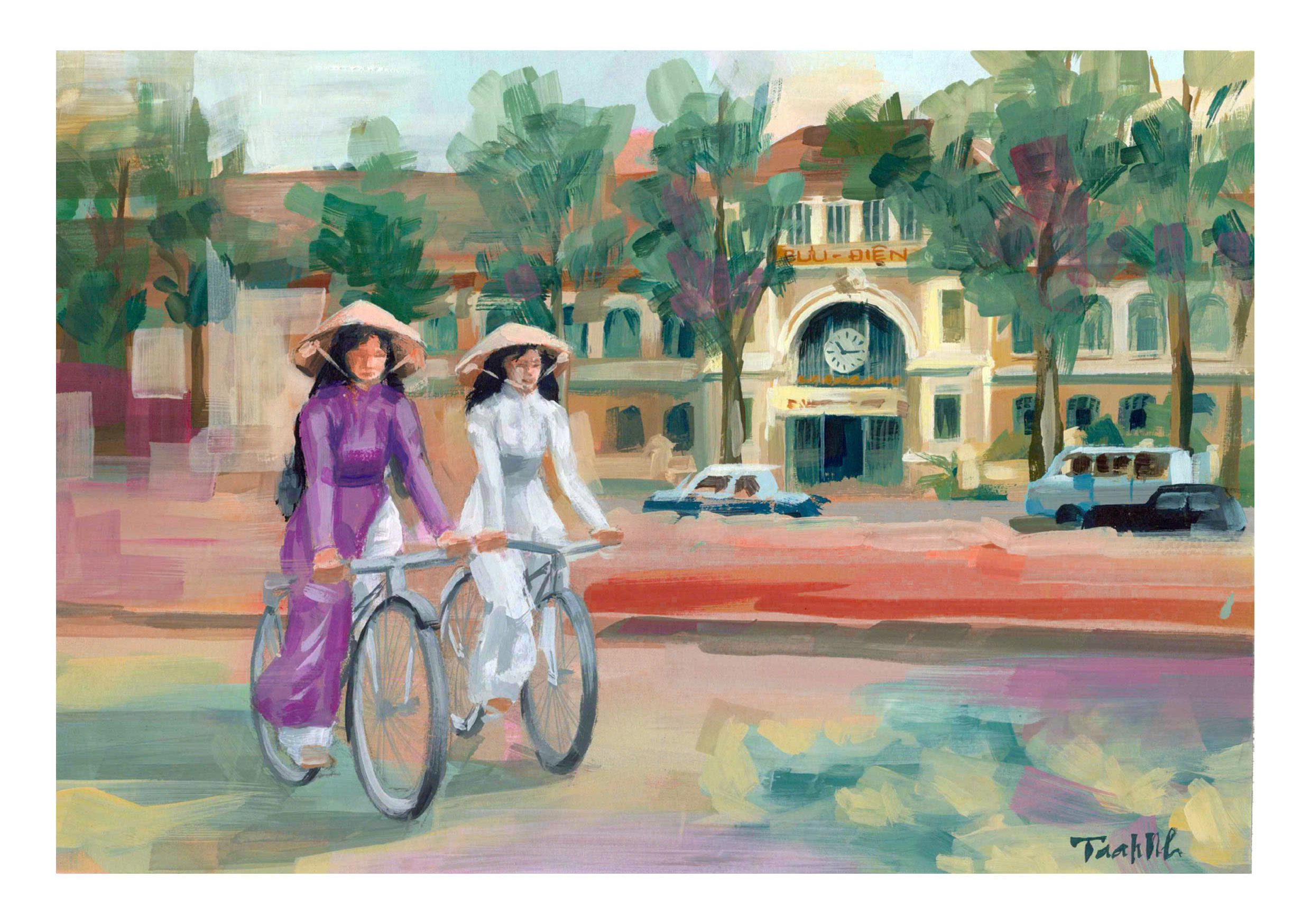 Poster on Dó lụa paper - Áo dài qua phố
