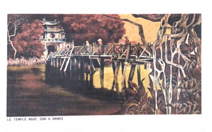 Postcard on Dó paper - Đền Ngọc Sơn