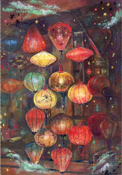Poster on Dó lụa paper - Đèn hoa trong đêm